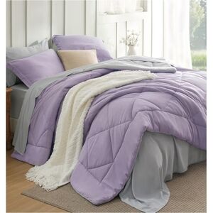 Bedsure Full Size Comforter Set - 7 Pieces Reversible Light Purple Bedding